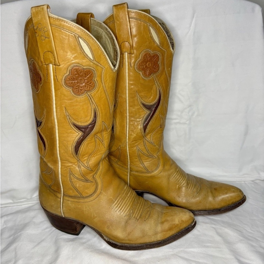 Vintage Ralph Lauren x Lucchese Selene Leather Cowboy Boot Women’s 7D Tan inlay